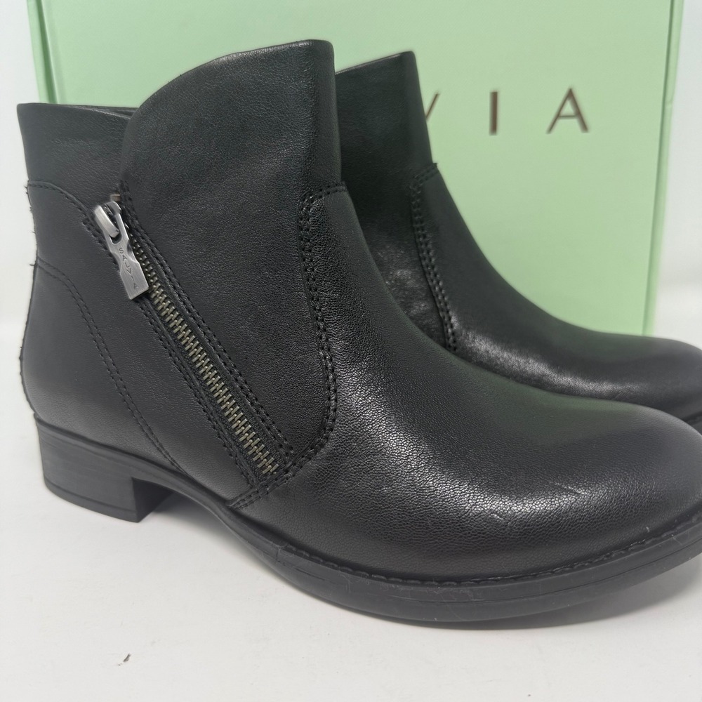 Salvia Park Womens Black Sheep Nappa Leather Ankle Boots Size 37 Low Block Heel
